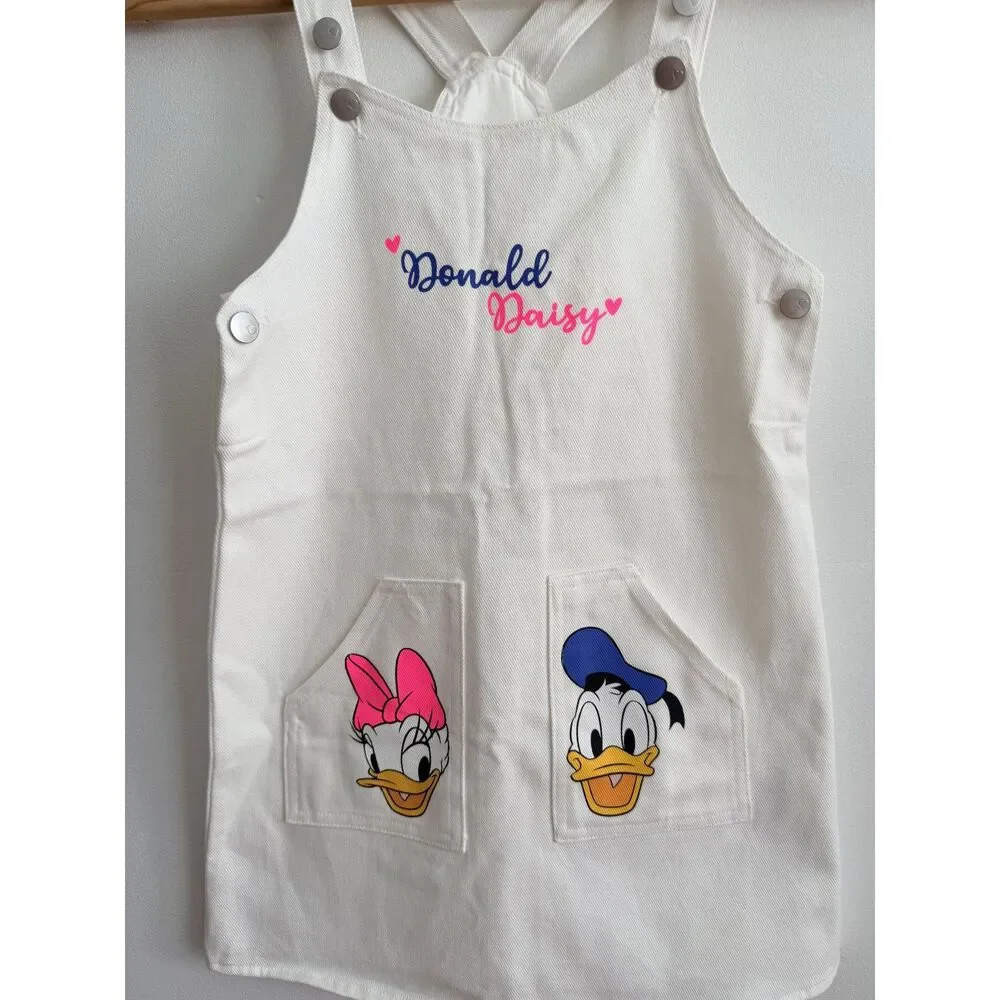 LC Waikiki Disney Donald Daisy Duck Girls Overall Dress 5-6Y White Cotton